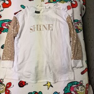 White and Gold women Shirt with Sequin Sleeves